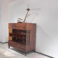 Modern style black walnut solid wood dining side wine cabinet multi-functional storage living room entrance use