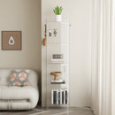 Light luxury small bookshelf balcony household narrow cabinet simple solid wood floor shelf figure integrated against the wall, storage