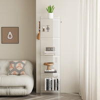 Light luxury small bookshelf balcony household narrow cabinet simple solid wood floor shelf figure integrated against the wall, storage