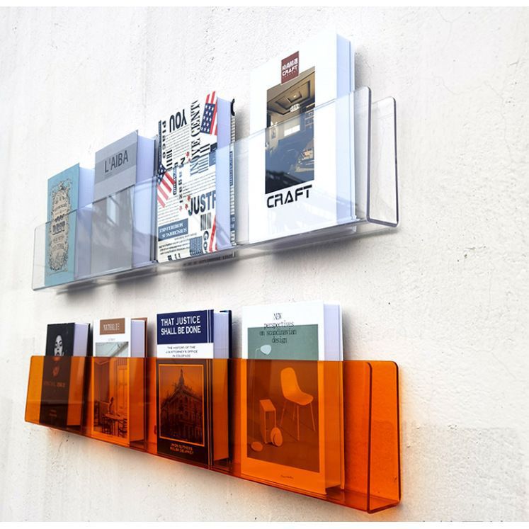 Acrylic Creative Wall Shelf Magazine Shelf Picture Book Shelf Transparent Decoration No Punching Wall Mounted Display Bookshelf