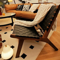 Nordic ins style solid wood lounge chair saddle leather designer living room balcony for casual use