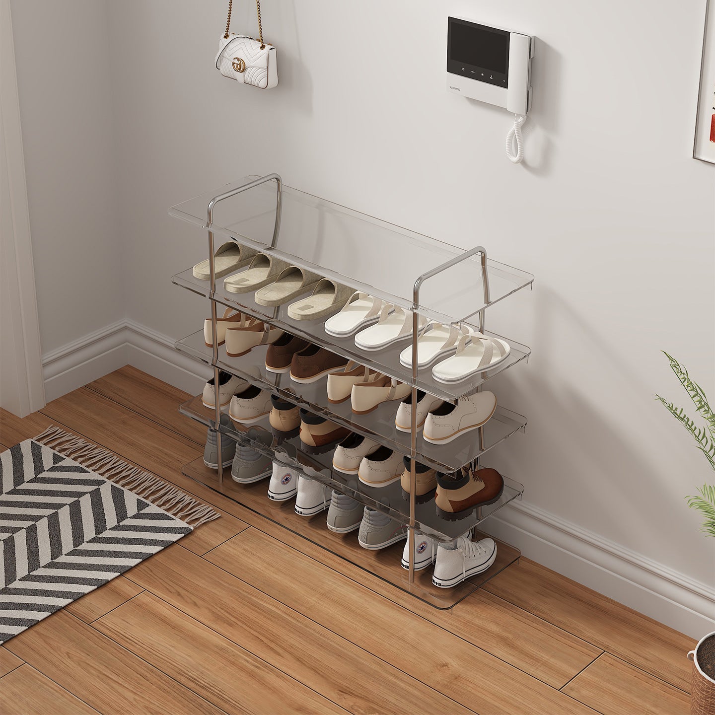 Narrow Luxury Wooden & Steel Shoe Rack