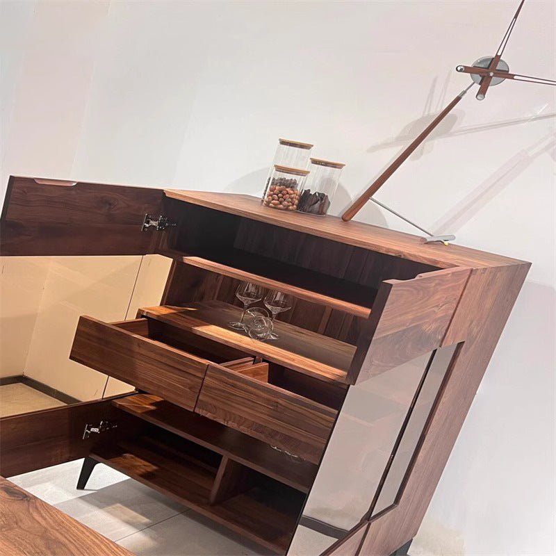 Modern style black walnut solid wood dining side wine cabinet multi-functional storage living room entrance use
