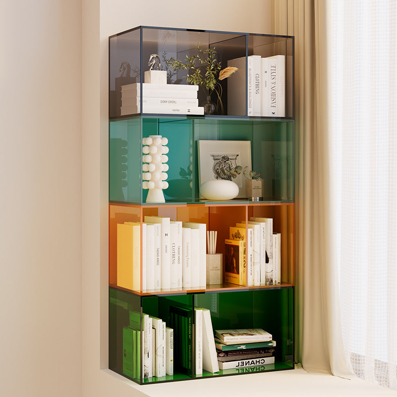 Light luxury bay window bookcase acrylic solid wood storage bookshelf living room bedroom use