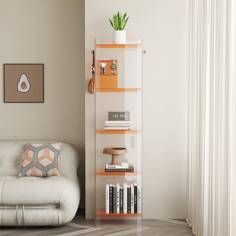 Light luxury small bookshelf balcony household narrow cabinet simple solid wood floor shelf figure integrated against the wall, storage
